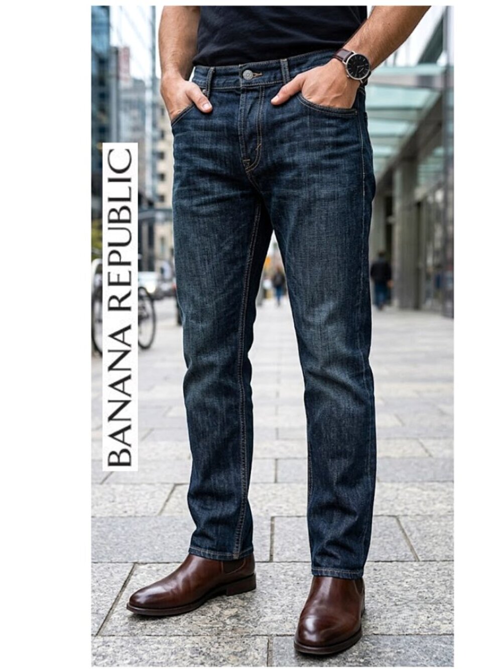BANANA REPUBLIC - (34 x 32) Men's dark wash straight leg blue jeans